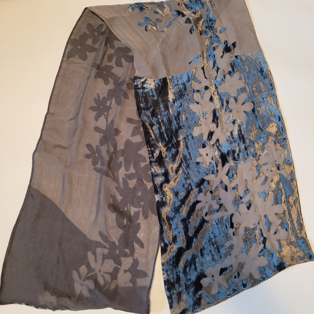 Gray silk velvet scarf